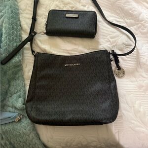 Michael Kors Black Logo-Print Crossbody with Matching Wallet